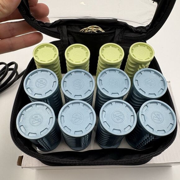 Conair Hot Rollers Compact Travel w/Case Clips Instant Heat Blue Green Tested - Picture 5 of 5